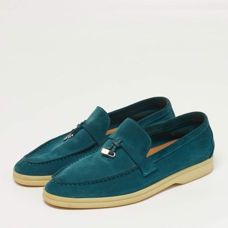 Pre Owned Loro Piana Geneva Size 37 Blue Suede Loafers