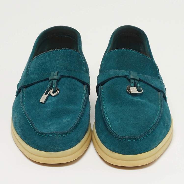 Pre Owned Loro Piana Geneva Size 37 Blue Suede Loafers