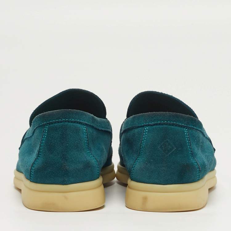 Pre Owned Loro Piana Geneva Size 37 Blue Suede Loafers