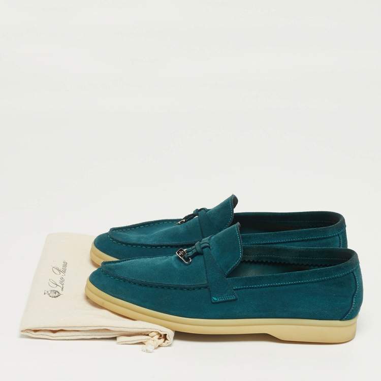 Pre Owned Loro Piana Geneva Size 37 Blue Suede Loafers