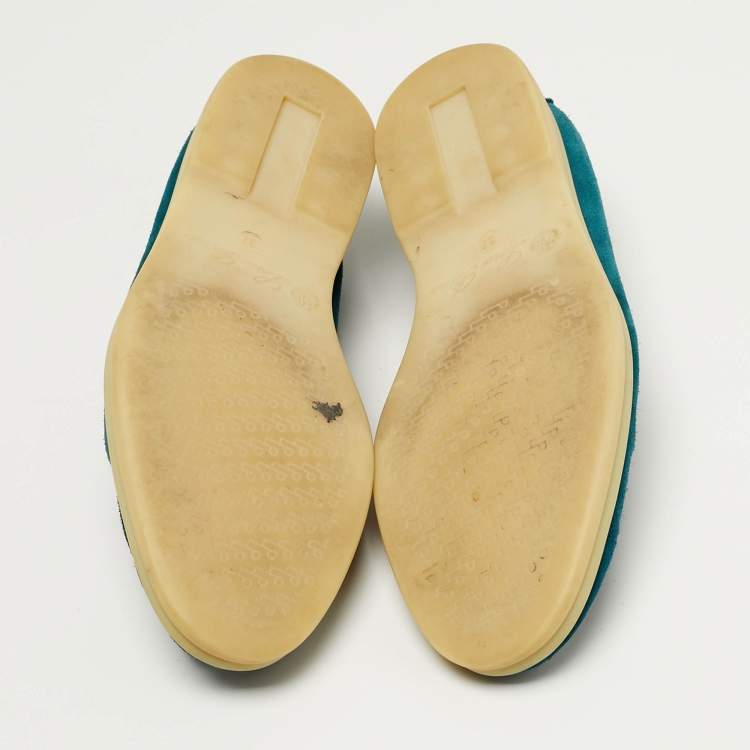 Pre Owned Loro Piana Geneva Size 37 Blue Suede Loafers