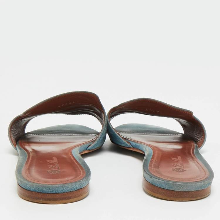 Pre Owned Loro Piana Summer Charms Size 38 Blue Suede Flat Slide