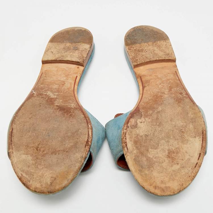 Pre Owned Loro Piana Summer Charms Size 38 Blue Suede Flat Slide