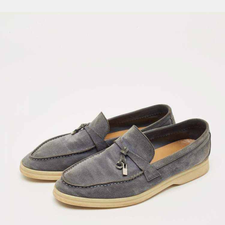 Pre Owned Loro Piana Summer Charms Walk Size 38 Blue Suede Loafers