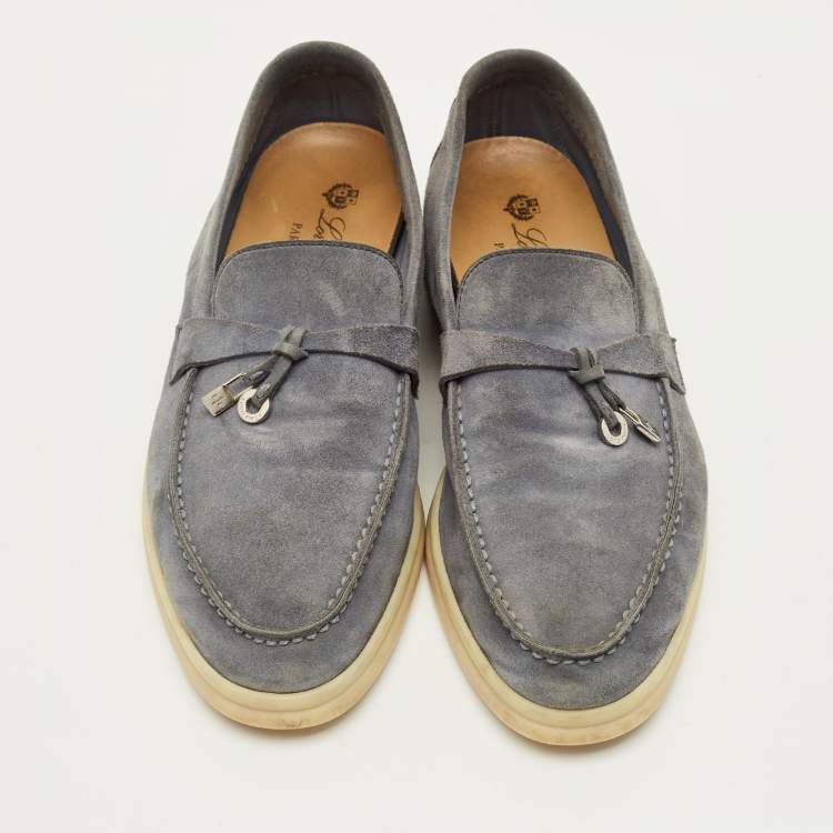 Pre Owned Loro Piana Summer Charms Walk Size 38 Blue Suede Loafers