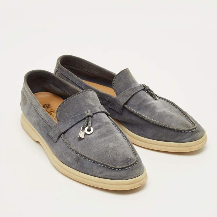 Pre Owned Loro Piana Summer Charms Walk Size 38 Blue Suede Loafers