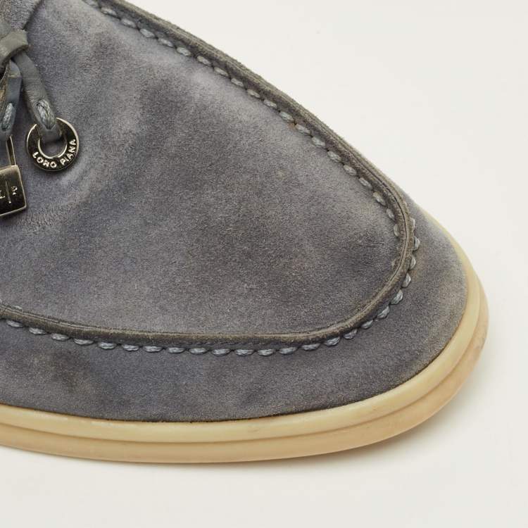Pre Owned Loro Piana Summer Charms Walk Size 38 Blue Suede Loafers