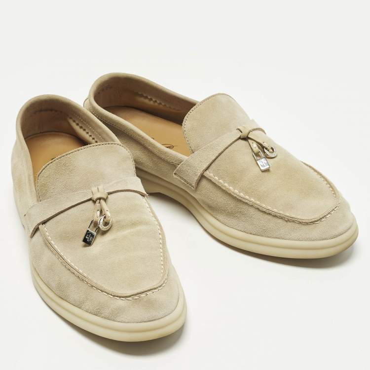 Pre Owned Loro Piana Summer Charms Walk Size 36 Grey Suede Loafers
