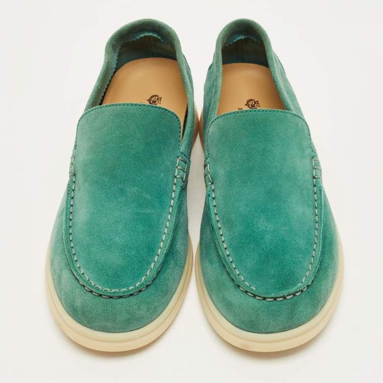 Pre Owned Loro Piana Summer Charms Walk Size 34 Green Suede Loafers