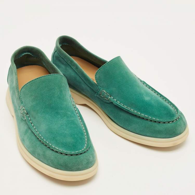 Pre Owned Loro Piana Summer Charms Walk Size 34 Green Suede Loafers