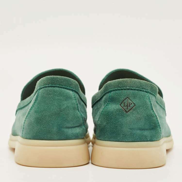 Pre Owned Loro Piana Summer Charms Walk Size 34 Green Suede Loafers
