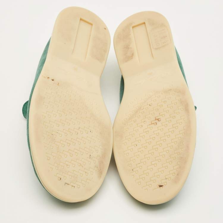 Pre Owned Loro Piana Summer Charms Walk Size 34 Green Suede Loafers