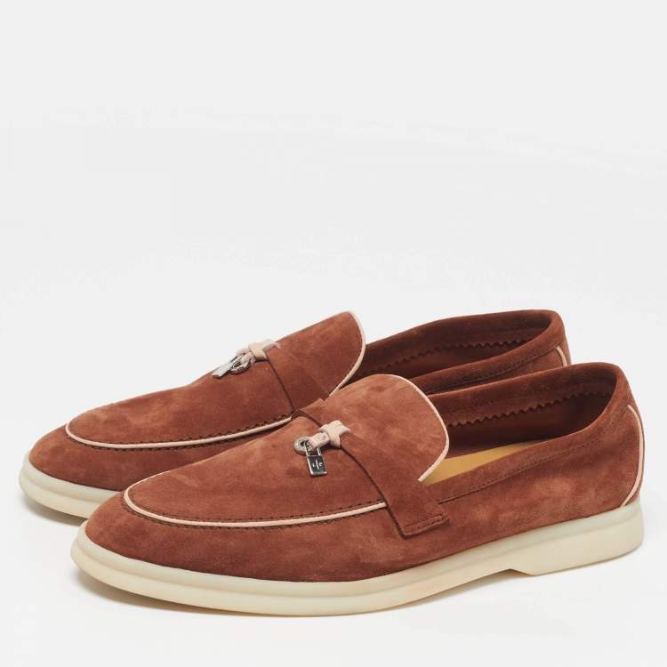 Pre Owned Loro Piana Summer Walk Size 40.5 Brown Suede Loafers