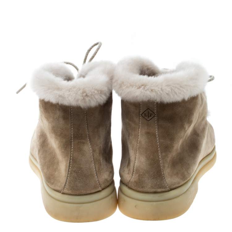 Pre Owned Loro Piana Beige Suede and Fur Open Walk Ankle Boots Size 36