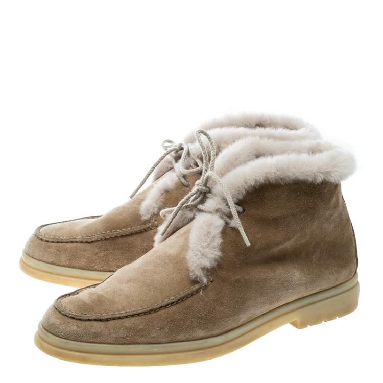 Pre Owned Loro Piana Beige Suede and Fur Open Walk Ankle Boots Size 36