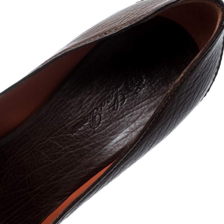 Pre Owned Loro Piana Brown Brogue Leather Platform Pumps Size 38.5