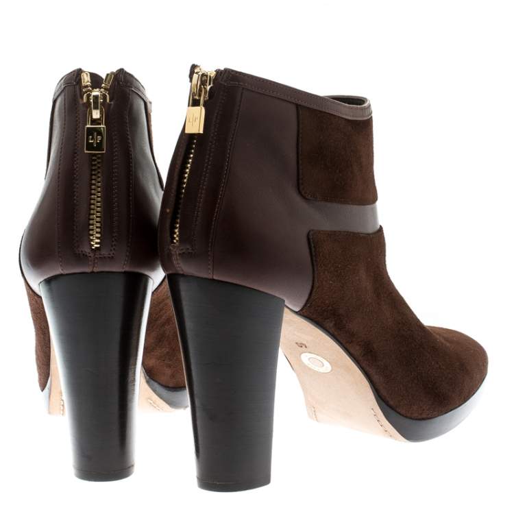 Pre Owned Loro Piana Brown Suede And Leather Ankle Boots Size 40