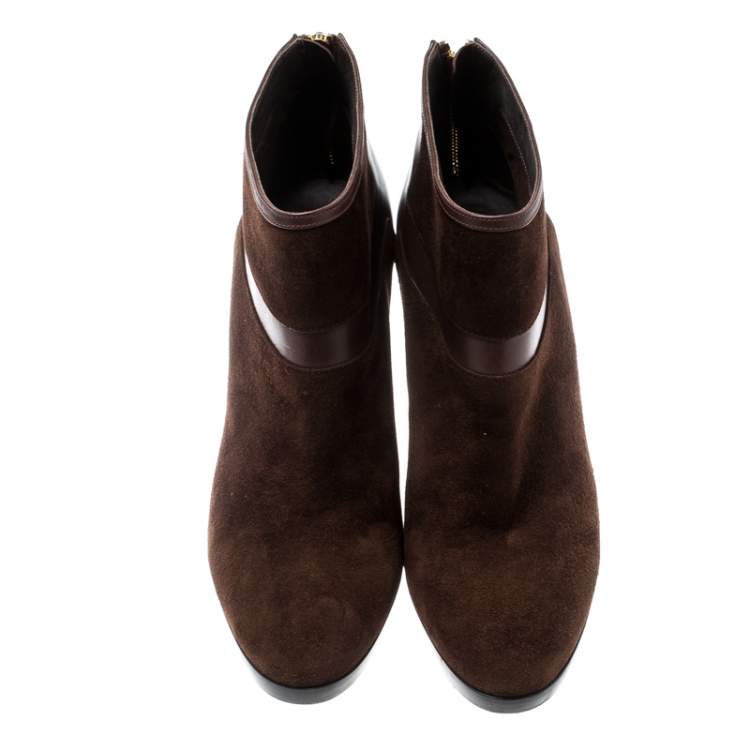 Pre Owned Loro Piana Brown Suede And Leather Ankle Boots Size 40