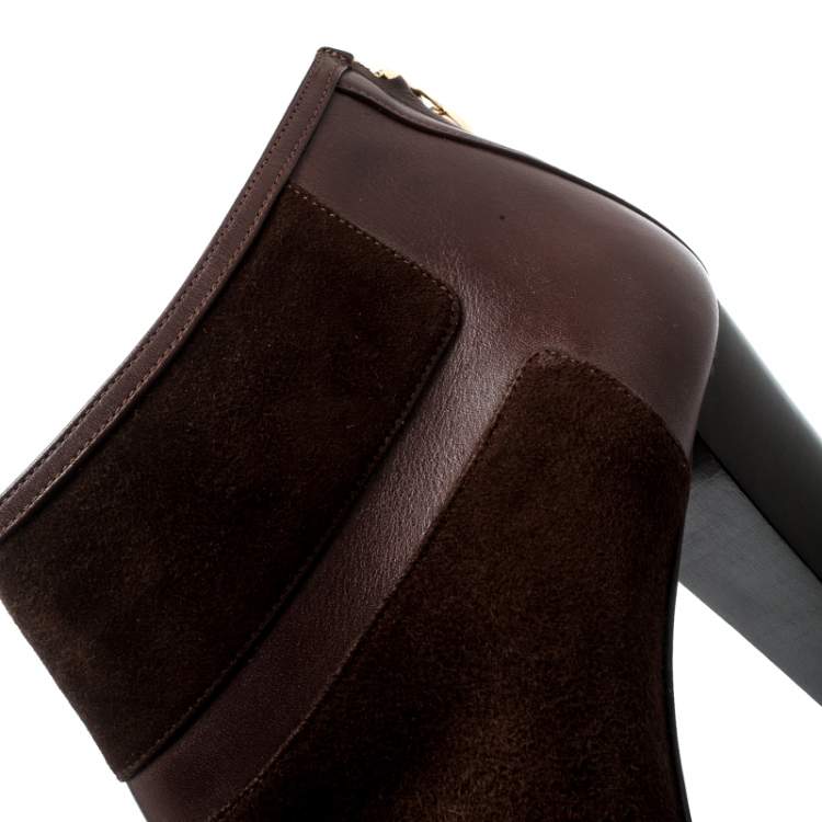 Pre Owned Loro Piana Brown Suede And Leather Ankle Boots Size 40