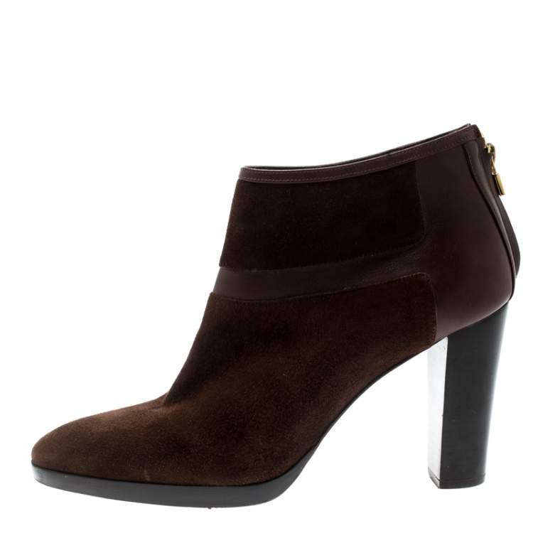 Pre Owned Loro Piana Brown Suede And Leather Ankle Boots Size 40