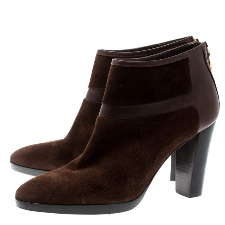Pre Owned Loro Piana Brown Suede And Leather Ankle Boots Size 40