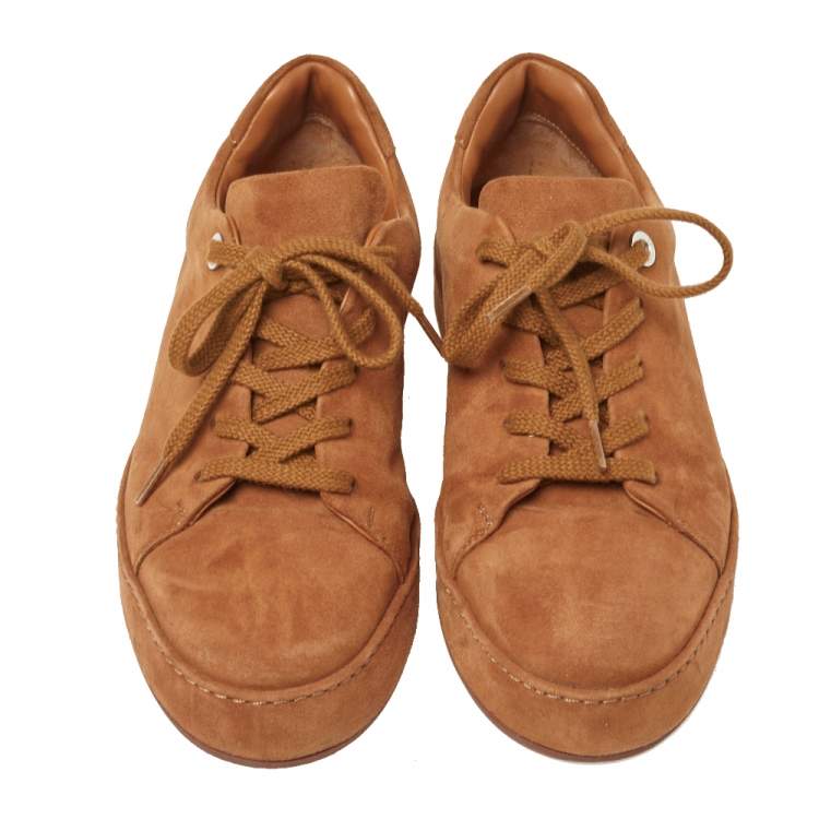 Pre Owned Loro Piana  Light Brown Suede Low Top Nuages Sneakers Size 37
