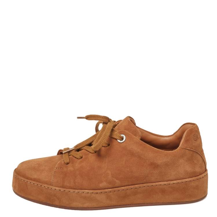 Pre Owned Loro Piana  Light Brown Suede Low Top Nuages Sneakers Size 37