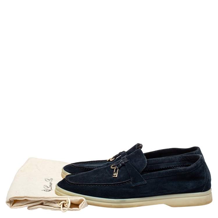 Pre Owned Loro Piana Blue Suede Summer Charms Walk Slip On Loafers Size 37.5