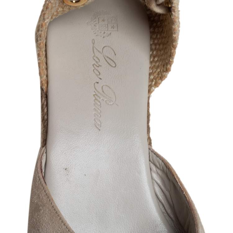 Pre Owned Loro Piana Beige Suede And Jute Wedge Ankle Wrap Espadrilles Size 36