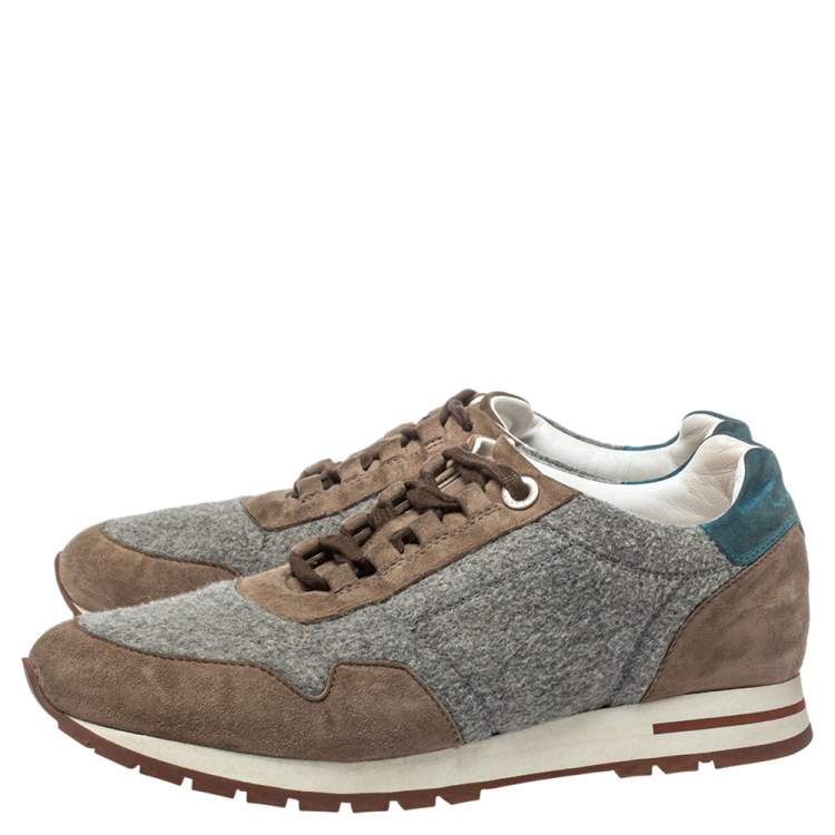 Pre Owned Loro Piana Grey/Blue Suede And Fabric Low Top Sneaker Size 36