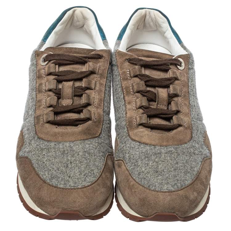 Pre Owned Loro Piana Grey/Blue Suede And Fabric Low Top Sneaker Size 36