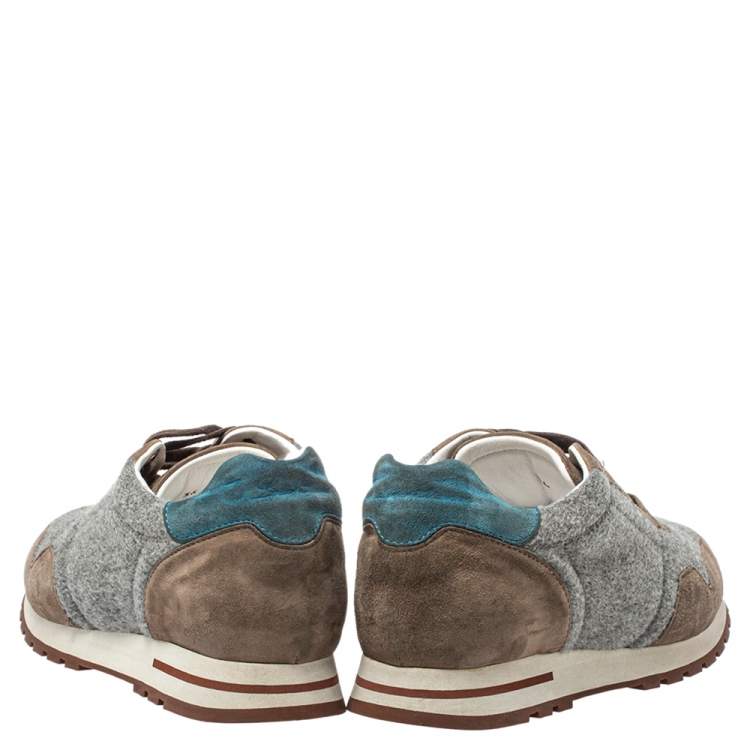 Pre Owned Loro Piana Grey/Blue Suede And Fabric Low Top Sneaker Size 36