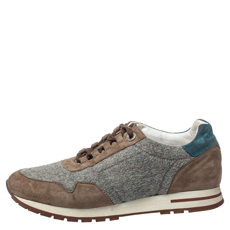 Pre Owned Loro Piana Grey/Blue Suede And Fabric Low Top Sneaker Size 36