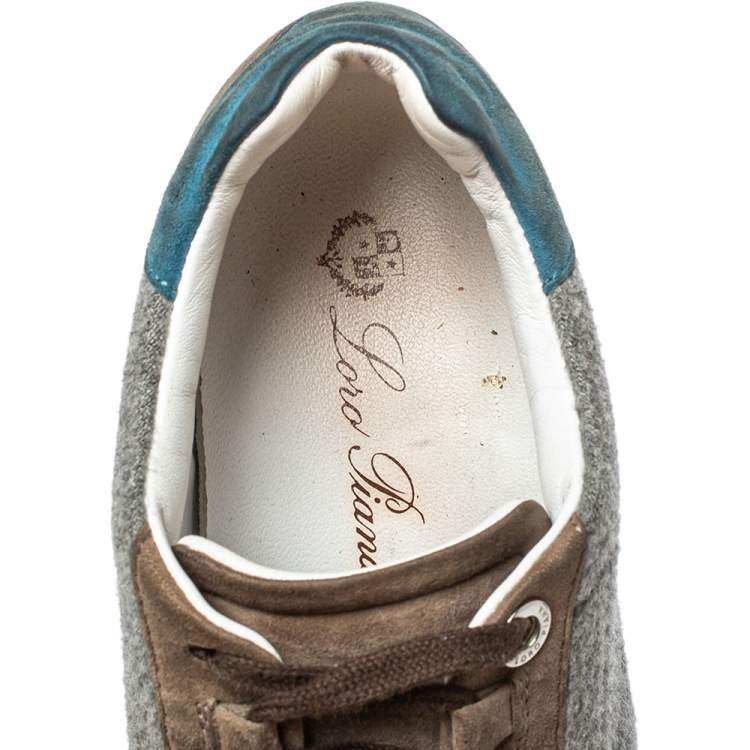 Pre Owned Loro Piana Grey/Blue Suede And Fabric Low Top Sneaker Size 36