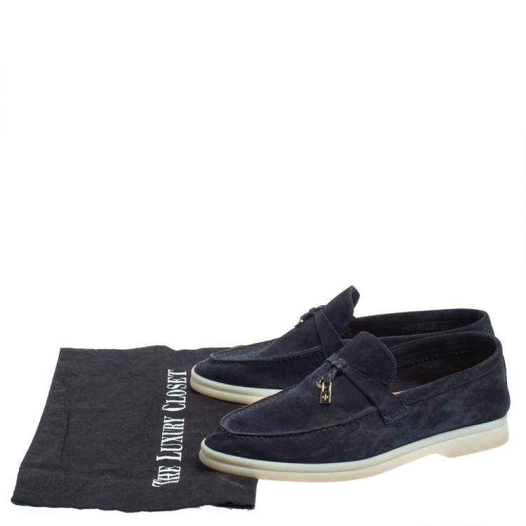 Pre Owned Loro Piana Dark Blue Summer Charms Walk Loafers Size 37
