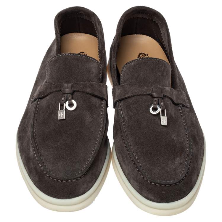 Pre Owned Loro Piana Brown Suede Summer Charms Walk Slip on Loafers Size 39
