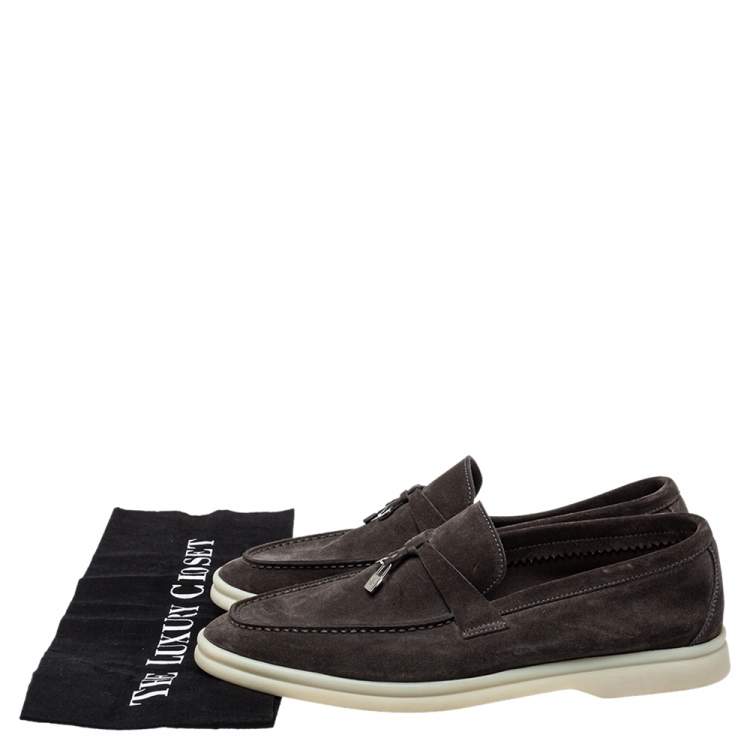 Pre Owned Loro Piana Brown Suede Summer Charms Walk Slip on Loafers Size 39