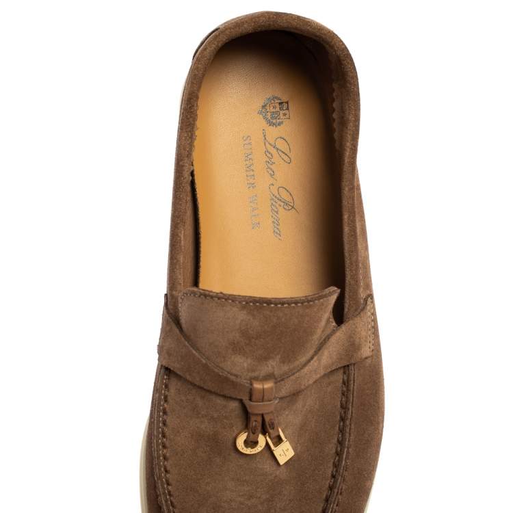 مملوكة مسبقًا Loro Piana Brown Suede Summer Charms Walk Slip On Loafers Size 39