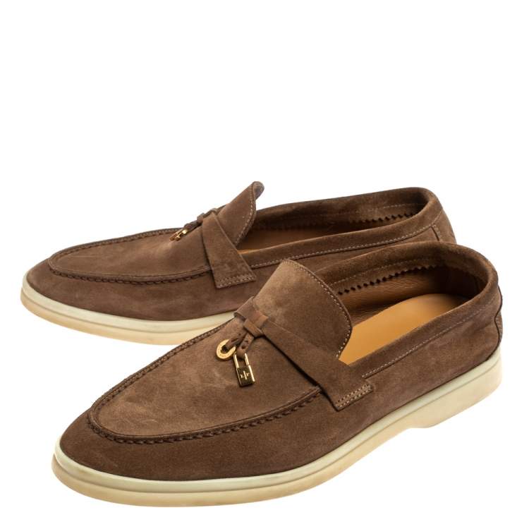 مملوكة مسبقًا Loro Piana Brown Suede Summer Charms Walk Slip On Loafers Size 39