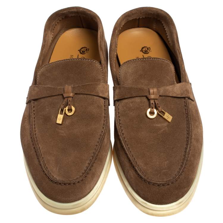 مملوكة مسبقًا Loro Piana Brown Suede Summer Charms Walk Slip On Loafers Size 39
