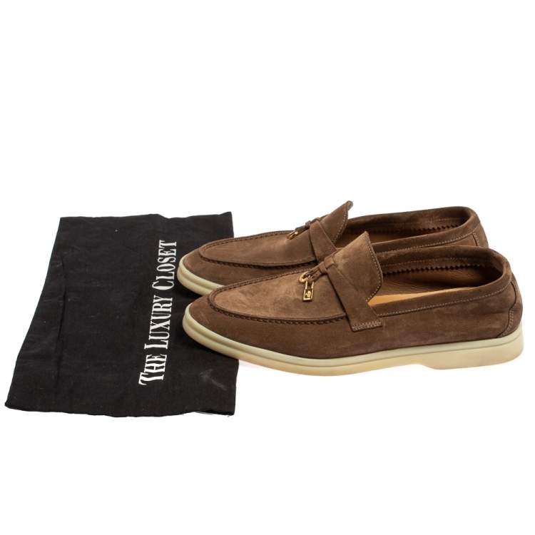 مملوكة مسبقًا Loro Piana Brown Suede Summer Charms Walk Slip On Loafers Size 39