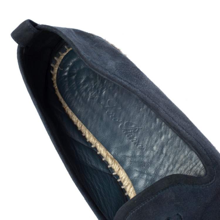 Pre Owned Loro Piana Blue Suede Summer Charms Walk Espadrille Flats Size 38