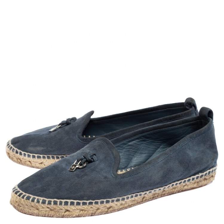 Pre Owned Loro Piana Blue Suede Summer Charms Walk Espadrille Flats Size 38