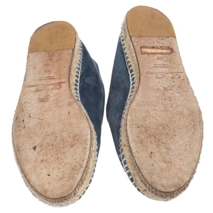 Pre Owned Loro Piana Blue Suede Summer Charms Walk Espadrille Flats Size 38