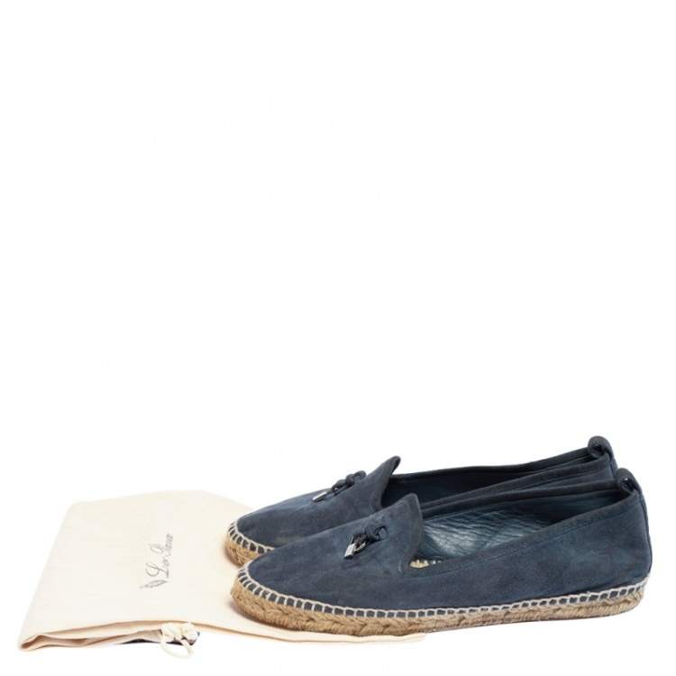 Pre Owned Loro Piana Blue Suede Summer Charms Walk Espadrille Flats Size 38