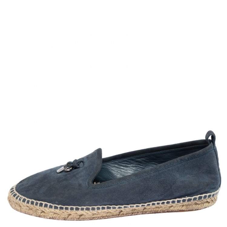 Pre Owned Loro Piana Blue Suede Summer Charms Walk Espadrille Flats Size 38