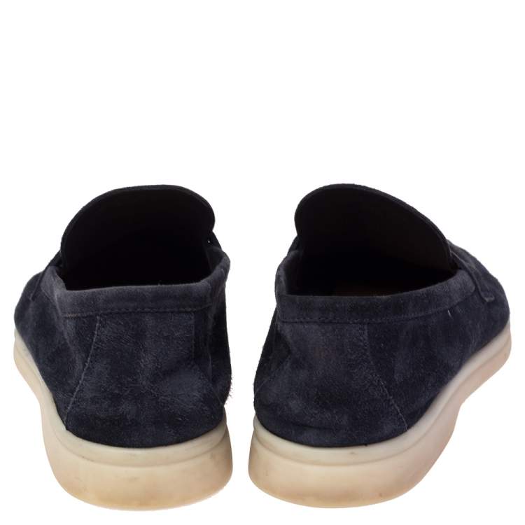 Pre Owned Loro Piana Navy Blue Suede Summer Charms Walk Slip On Loafers Size 37.5
