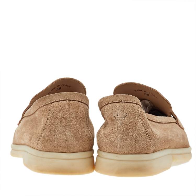 Pre Owned Loro Piana Beige Suede Summer Charms Walk Loafers Size 38