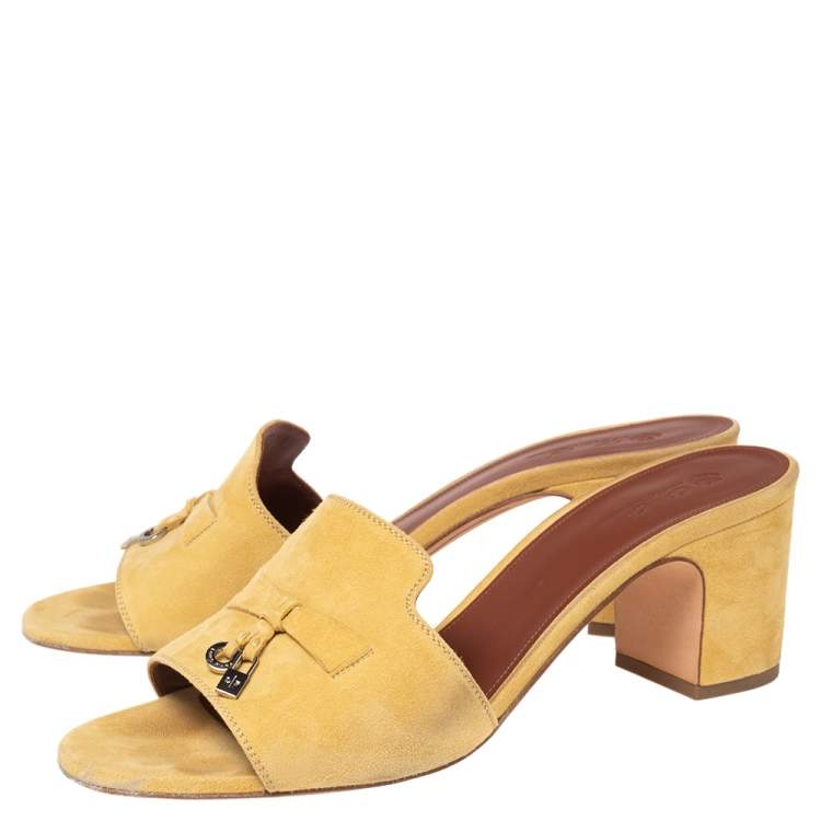 Pre Owned Loro Piana Yellow Suede Charms Slide Sandals Size 41