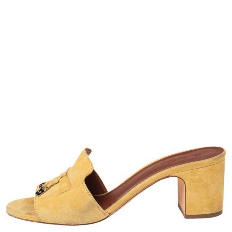 Pre Owned Loro Piana Yellow Suede Charms Slide Sandals Size 41